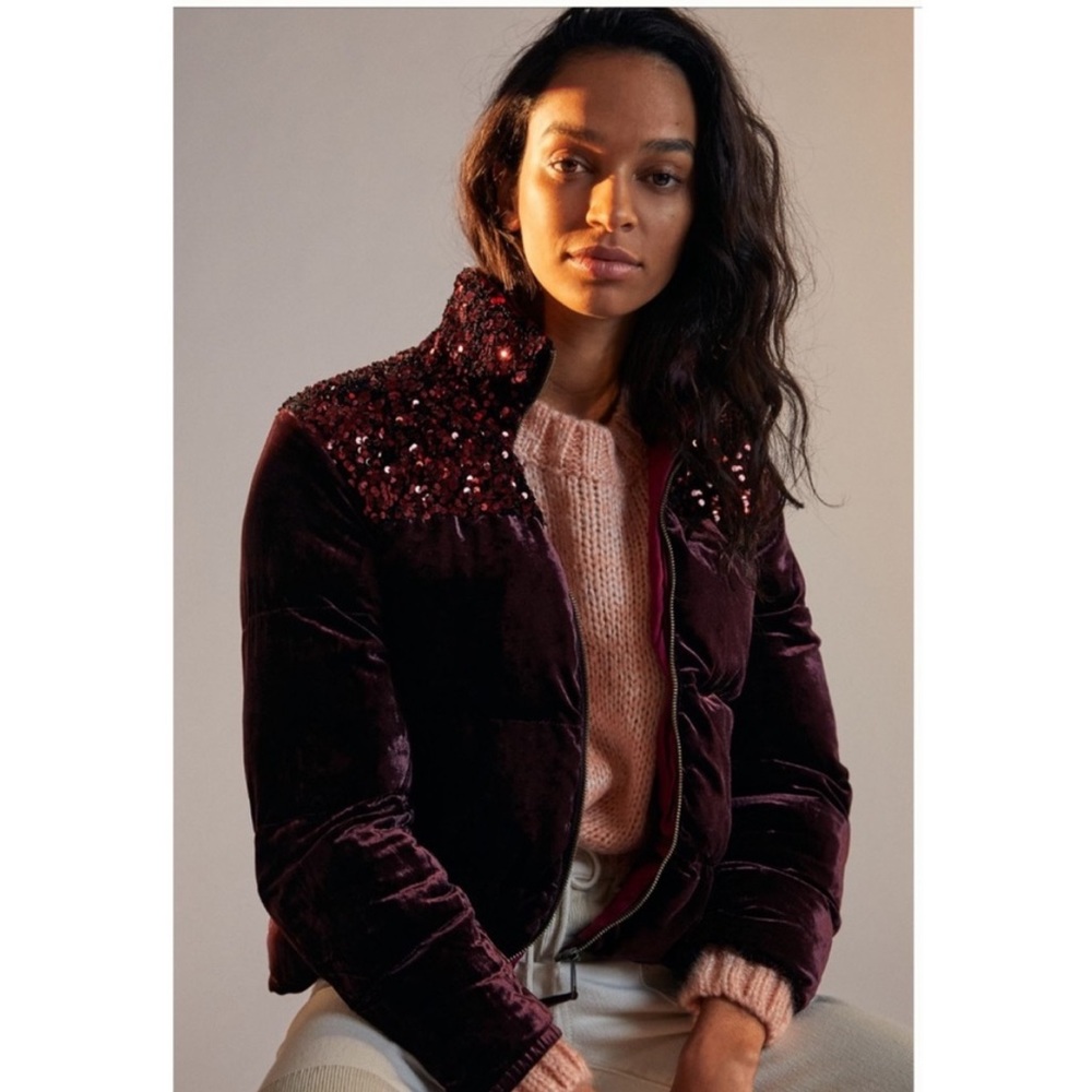 Vera Sequined Velvet Puffer, NEW